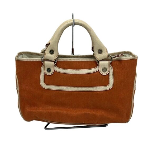 Auth CELINE Boogie Bag - Orange White Canvas Leather Handbag - Picture 3 of 10